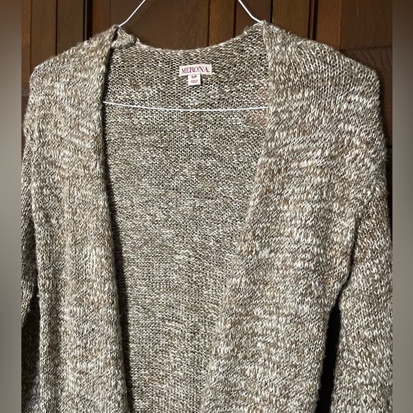 Merona, Beige and Cream, MIDI Cardigan with 2 pockets, size small - Picture 2 of 3
